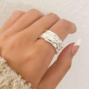 925 Sterling Silver Chunky Ring Thick Ring Band Wavy Ring Textured Ring